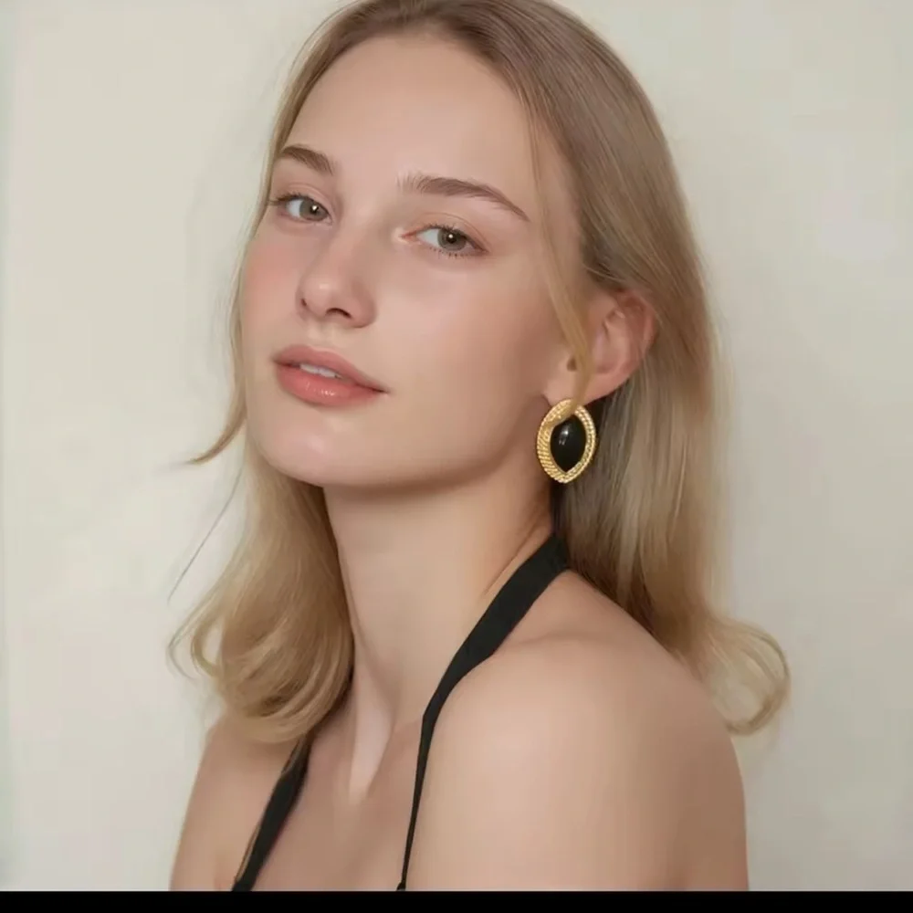 Vintage Oval Gold Stainless Steel Waterproof  Earrings